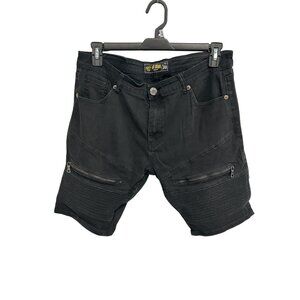 Old Skool Premium Black Biker Denim Bermuda Shorts Size 38 Street Grunge Emo